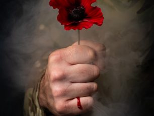 Soldier holds poppy for Remembrance. Photographer: CPL REBECCA BROWN / MoD Crown Copyright